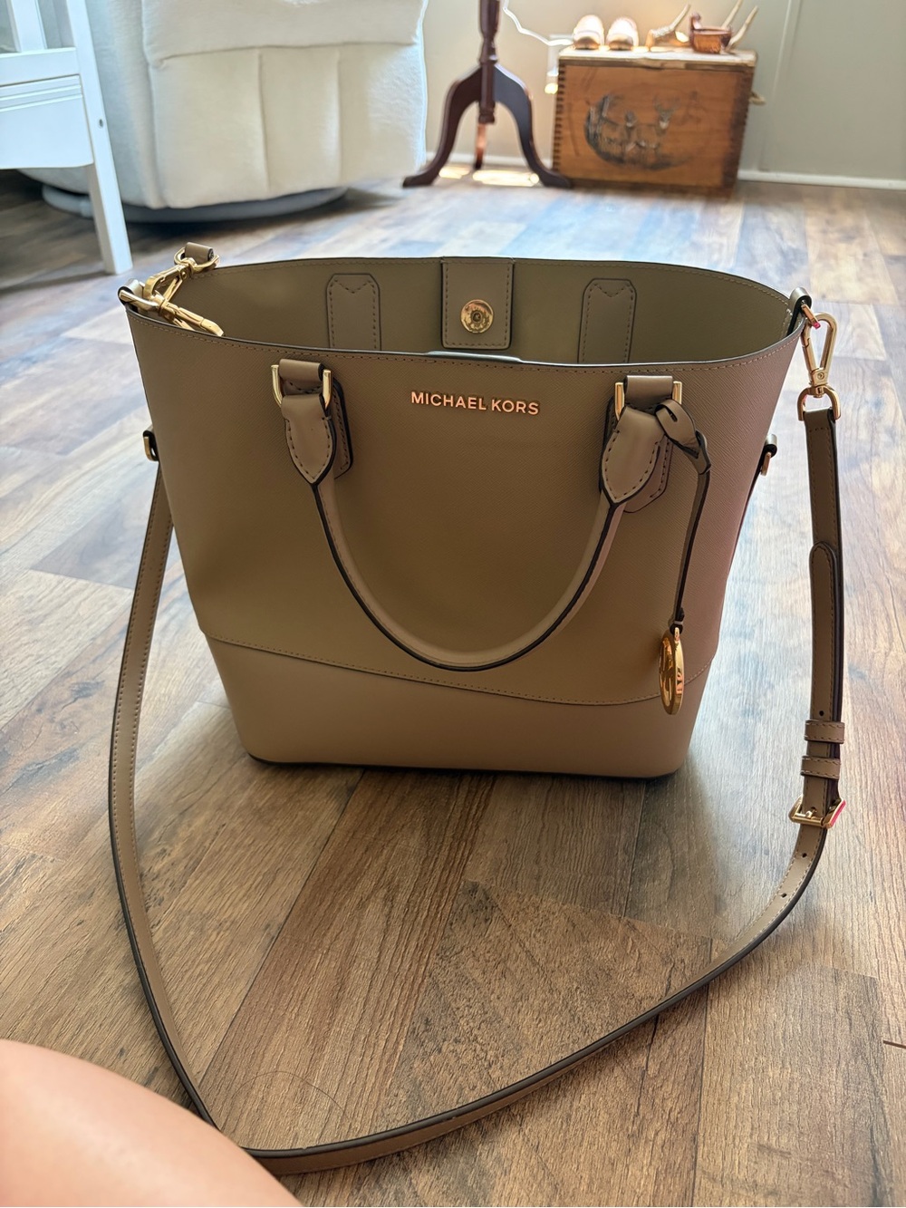 Michael Kors Taupe Saffiano Leather Tote with Crossbody Strap